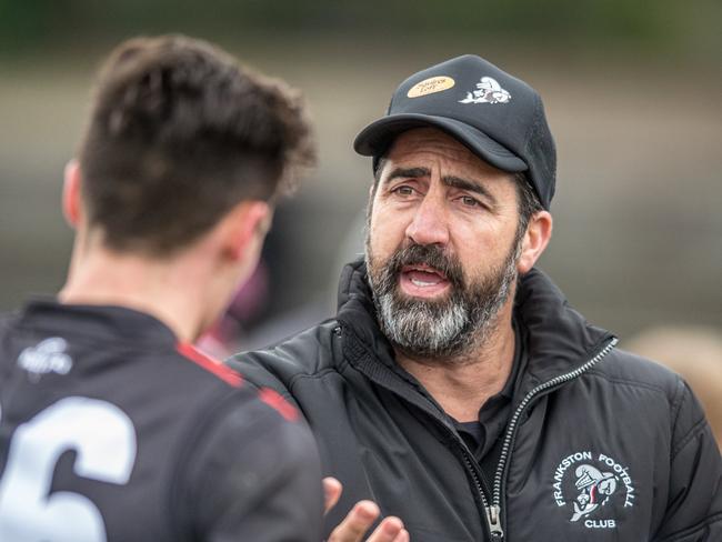 Paul Goonan coaching at the Frankston Dolphins this season. Picture: Diggle Photography