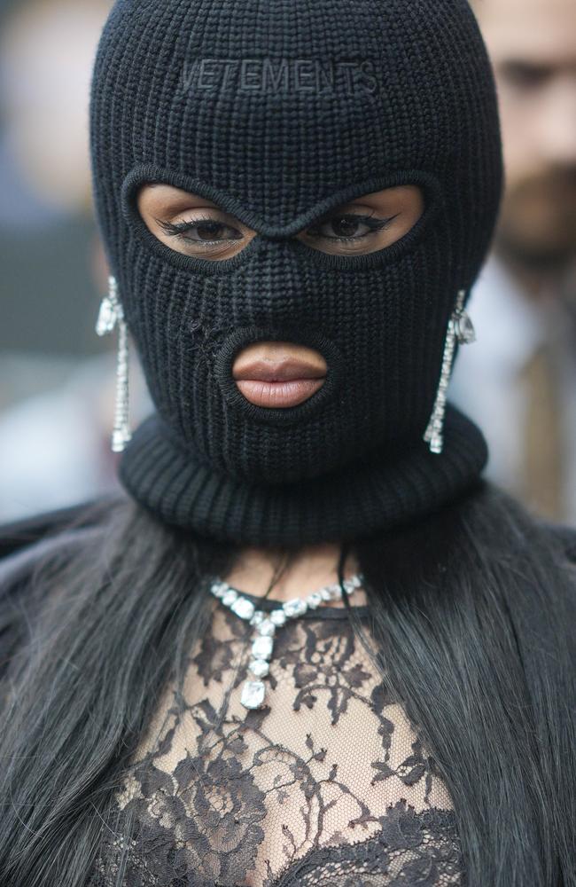 Camila Cabello went undercover at Paris Fashion Week in a balaclava. Picture: Splash/Backgrid