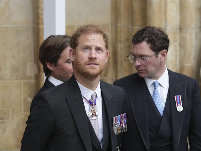 Prince Harry, pictured at his father’s coronation, is believed to have a hotel room on standby near his home. Picture: Getty Images