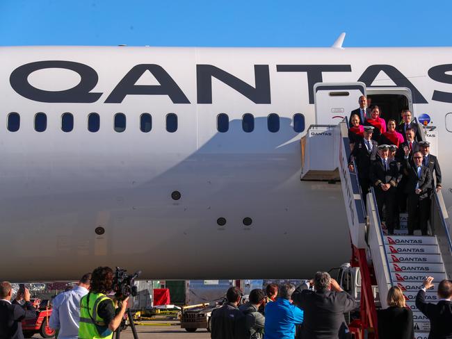 The flight comes as the national carrier continues to work towards the final frontier of global aviation by launching non-stop commercial flights between the US and the UK to the east coast of Australia in an ambitious project dubbed “Project Sunrise”. Picture: James D. Morgan/Getty Images for Qantas