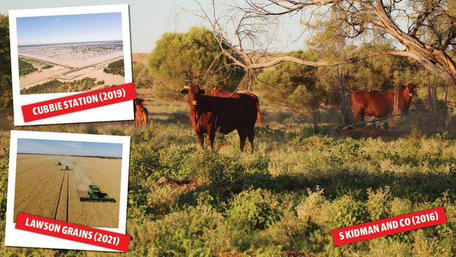 S Kidman and Co, Cubbie Station and Lawson Grains number highly among Australia’s biggest farmland deals in the past five years.