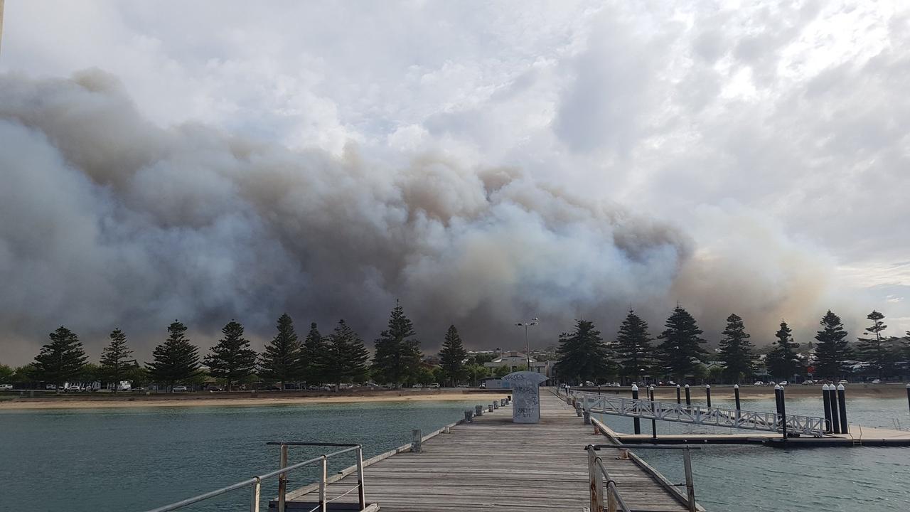 Smoke over Port Lincoln from the Duck Ponds fire. Picture: Tom Rush