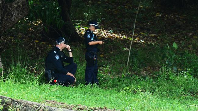 Police at the scene where two bodies were uncovered from a stormwater drain in Aitkenvale, Townsville. Picture: Zak Simmonds