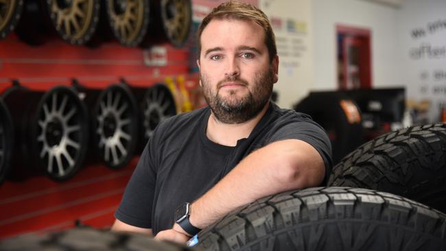 Launceston small businessman Dan Smart, owner of two Tazzy Tyres & Mechanical outlets, says he is still being burnt by a brief association with Aaron Vasicek. Picture: Alex Treacy