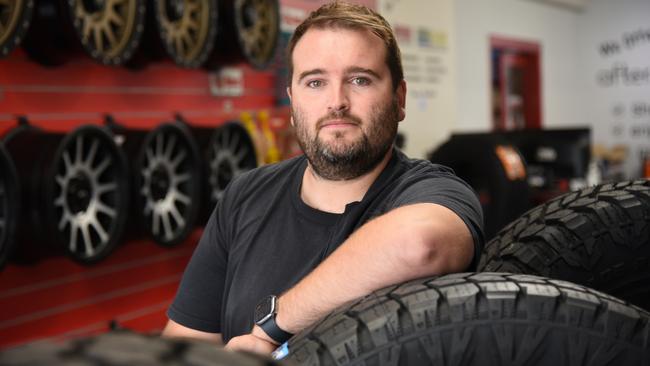 Launceston small businessman Dan Smart, owner of two Tazzy Tyres &amp; Mechanical outlets, says he is still being burnt by a brief association with Aaron Vasicek. Picture: Alex Treacy