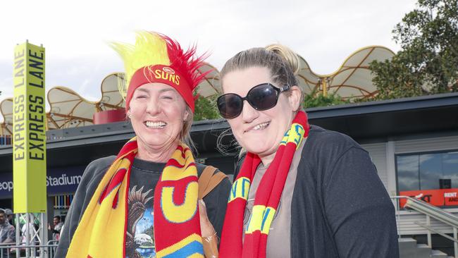 Amanda JJ and Keely G before the Suns V Freo at People First Stadium Cararra. Picture: Glenn Campbell