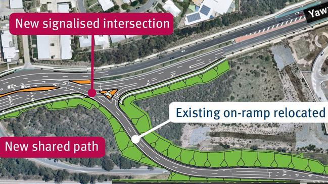 The proposed new southbound on ramp at Exit 49 in Pimpama.