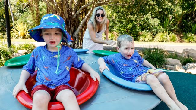 Vikki Campion and her two young sons Sebastian and Thomas. Picture: Brad Hunter