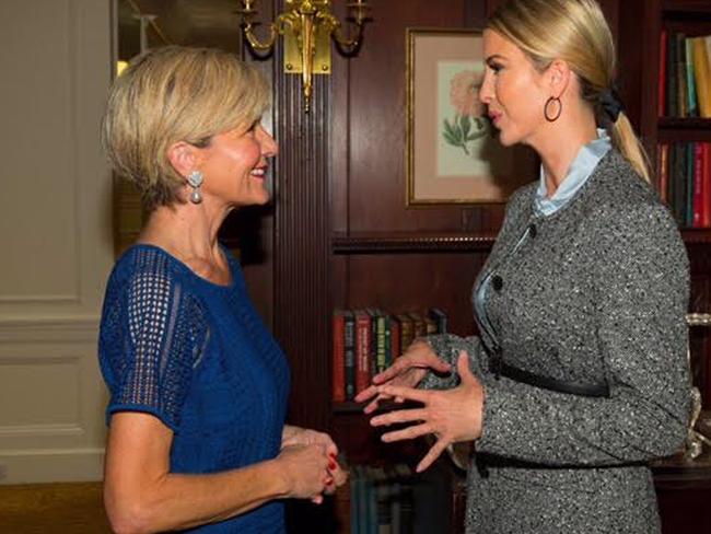 Julie Bishop and Ivanka Trump reportedly found a lot of common ground when they met to discuss female mentoring programs in New York. Picture: AAP/Andrew Kelly/DFAT