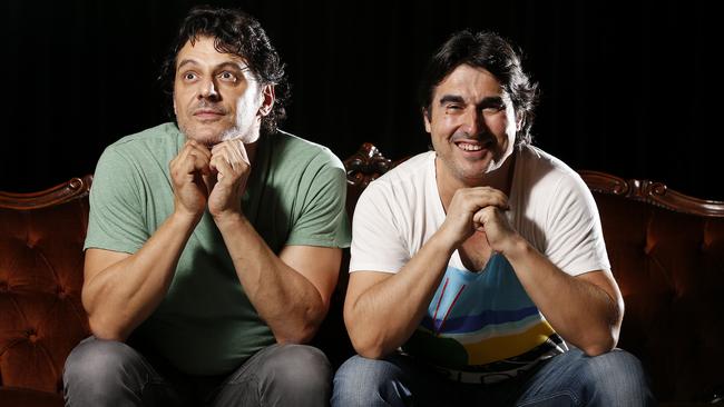 Colosimo and Nick Giannopoulos promote the Wogboys stage show. Picture: Jerad Williams.