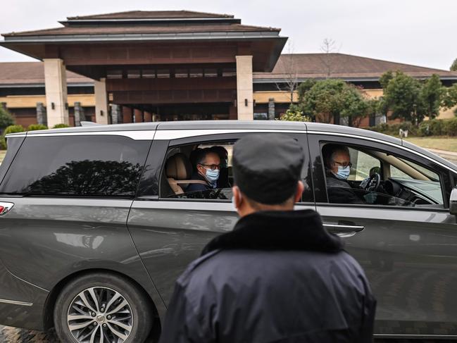 Members of the WHO investigation team in Wuhan. Picture: AFP