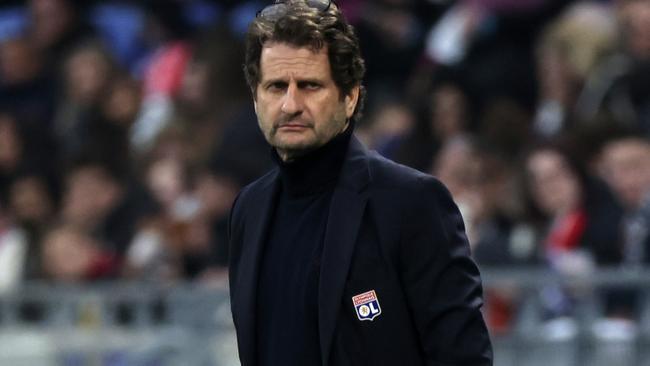 LYON, FRANCE - MARCH 26: Joe Montemurro, Head Coach of Olympique Lyonnais, looks on during the UEFA Women's Champions League Quarter Finals Second Leg match between Olympique Lyonnais and FC Bayern MÃÂ¼nchen at OL Stadium on March 26, 2025 in Lyon, France. (Photo by Catherine Steenkeste/Getty Images)