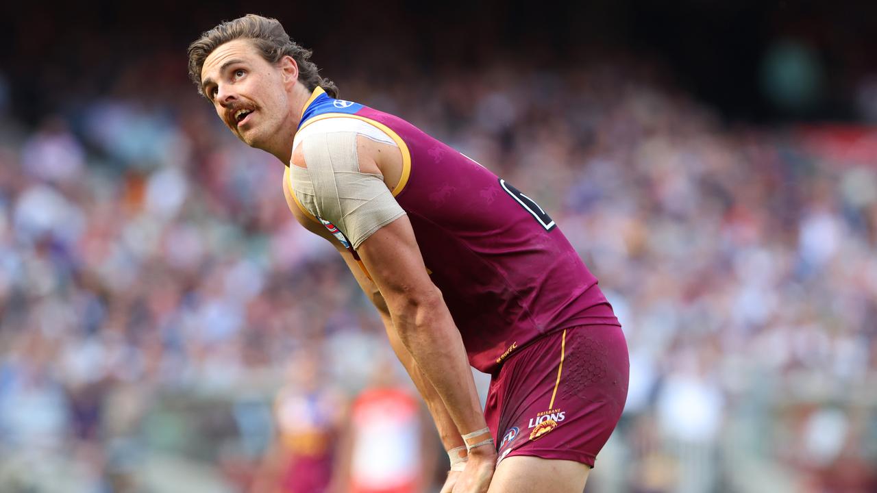 Joe Daniher catches his breath during the AFL Grand Final. Picture: Lachie Millard