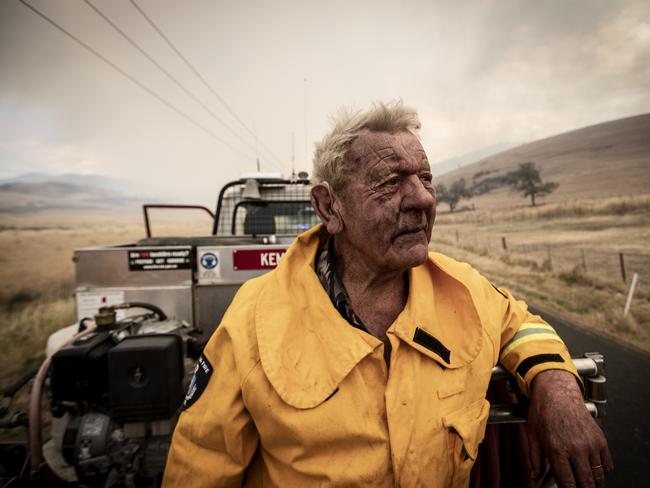 Kempton Fire Brigade volunteer Richard Lang at the Elderslie Rd bushfire. Picture: LUKE BOWDEN