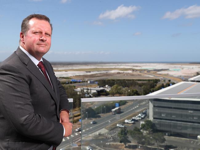 Brisbane Airport chief executive Gert-Jan De Graaff inspecting work on the new second runway. Picture: Peter Wallis