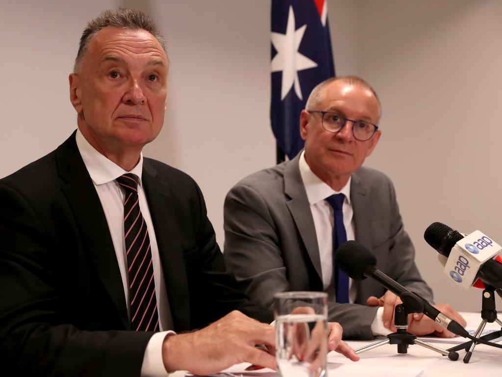 The Hon. Dr Craig Emerson and the Hon. Jay Weatherill hold a press conference in Melbourne to release the 2019 Australian Labor Party federal election review. Picture: David Geraghty