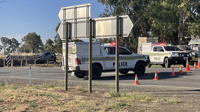 The crash scene at Tarlee. Picture: Jason Katsaras