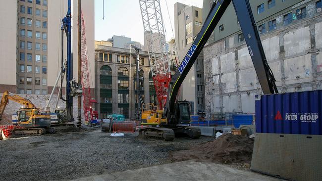 Metro Tunnel construction on Swanston St in Melbourne. Picture: Ian Currie