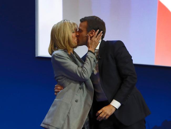 Emmanuel and Brigitte Macron in April 2017, after the first round of the presidential election. Picture: AFP