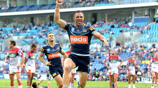 Gordon celebrates a try in a big win over Newcastle. Picture: Getty Images