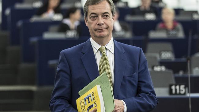 Nigel Farage at the European parliament in Strasbourg. Picture: AP.