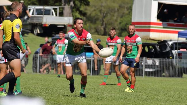 Bilambil Jets player Luke Jaeger passes. Picture: Mike Donnelly