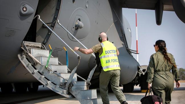 RAAF crews dispatched to New Zealand in three aircraft to bring victims of the White Island volcano back to Australia for continued medical treatment. Source: Australian Defence Force.