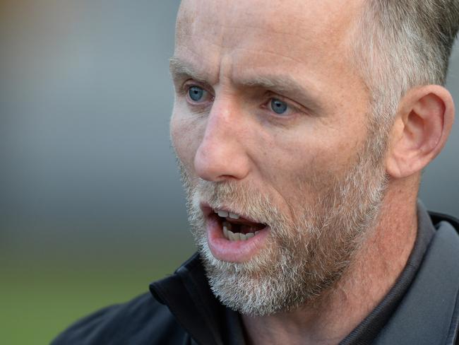 VAFA Premier section: De La Salle v Old Trinity at Waverley Oval, East Malvern. Old Trinity coach Bernie Dinneen. Picture: AAP/ Chris Eastman