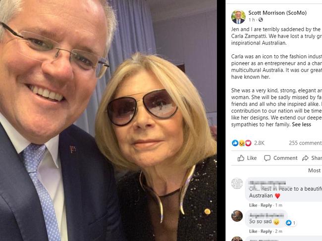 Prime Minister Scott Morrison's tribute to Zampatti. Source: Facebook