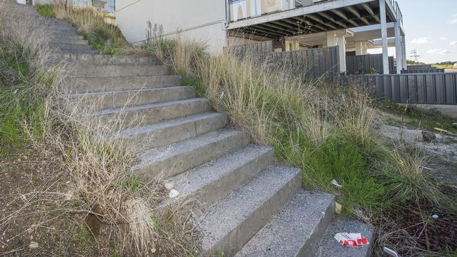 A shoddy flight of stairs on an empty block. Picture: Rob Leeson