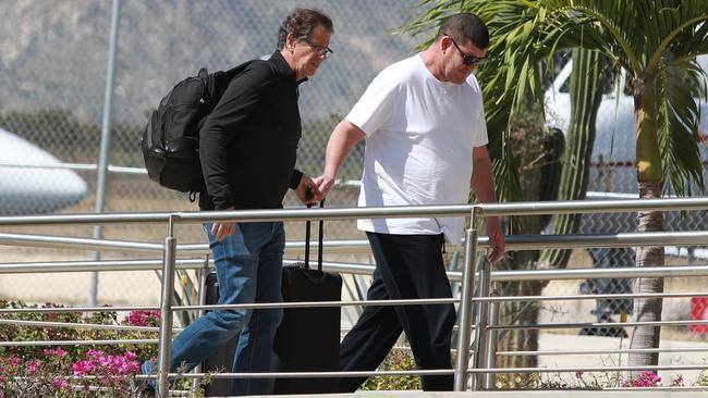 James Packer, right, with Consolidated Press Holdings chief executive Guy Jal­land in Cabo San Lucas. Picture: BackGrid.