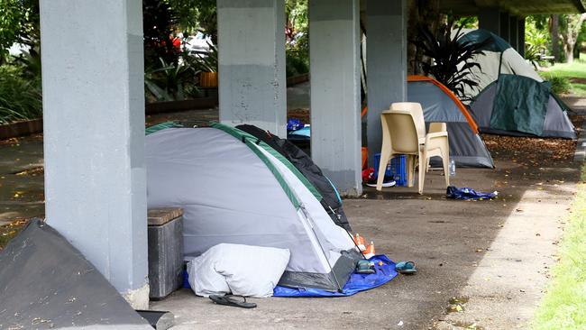 Homeless tents in Wickham Terrace Park. Picture: David Clark