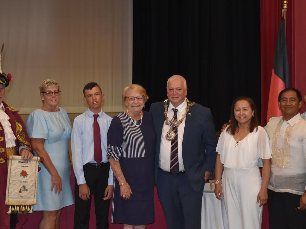 Citizen of the year Rosalyn Keim and Mayor Vic Pennisi (center) alongside new Australian citizens and award winners (Photo: Warwick Daily News)