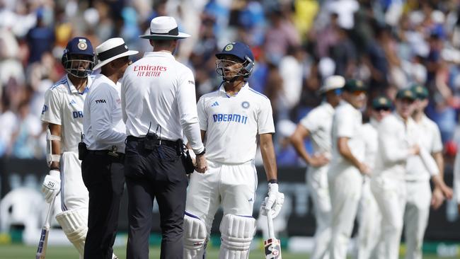 Day 5 of the Boxing Day Test match at the MCG . Yashasvi Jaiswa argues with the umpires after DRS overturned his not out decision sending the Indian on his way . Picture: Michael Klein