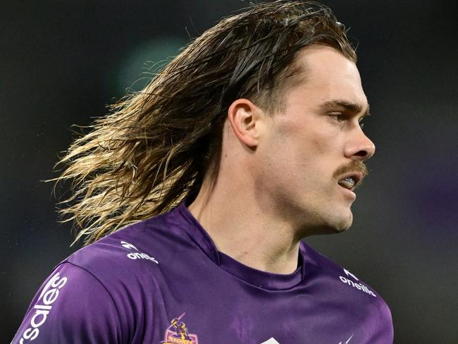 MELBOURNE, AUSTRALIA - SEPTEMBER 27: Ryan Papenhuyzen of the Storm warms up ahead of the NRL Preliminary Final match between the Melbourne Storm and Sydney Roosters at AAMI Park on September 27, 2024 in Melbourne, Australia. (Photo by Quinn Rooney/Getty Images)