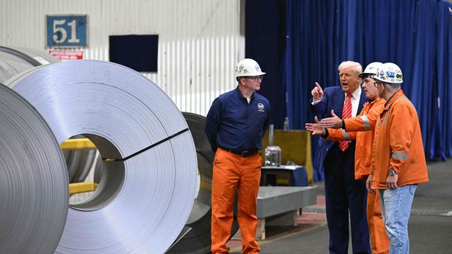 Donald Trump tours Irvin Works in Pennsylvania. Picture: AFP