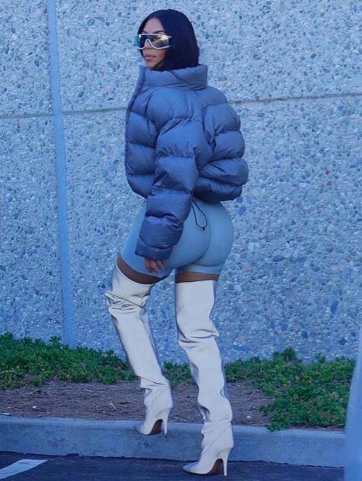 Kim Kardashian proves bike shorts are perfect even in snow jacket weather. (Pic: Instagram)