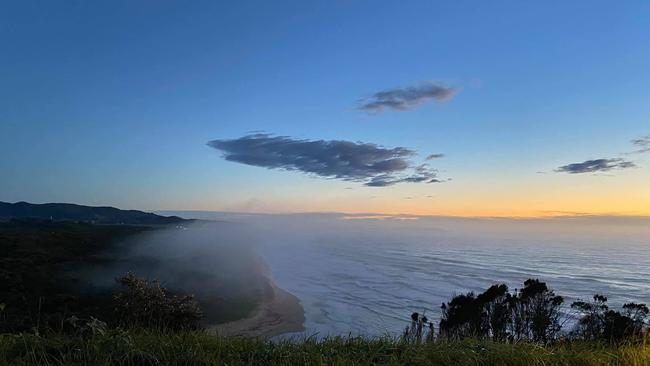 Sea fog over Boambee Headland on the morning of March 24. Photo by Paul Mech