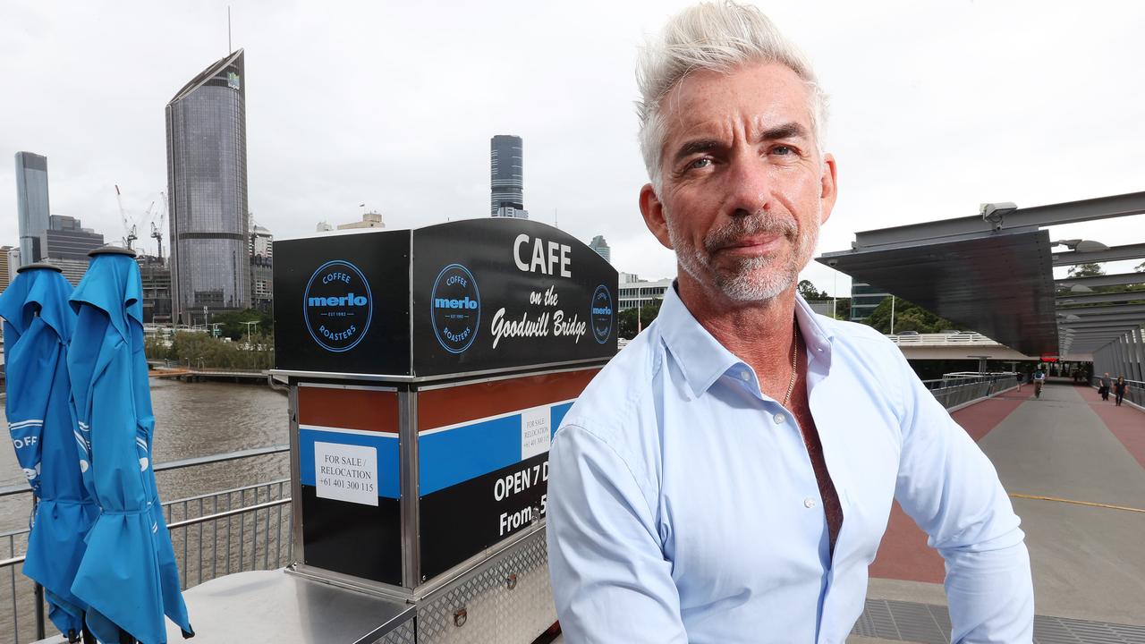 Brendan Harris is devastated that his Cafe on the Goodwill Bridge will close on Friday after losing his lease. Picture: Liam Kidston