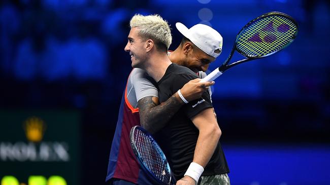 A practice session with Thanasi Kokkinakis was the catalyst for Kyrgios pulling out. Picture: Valerio Pennicino/Getty