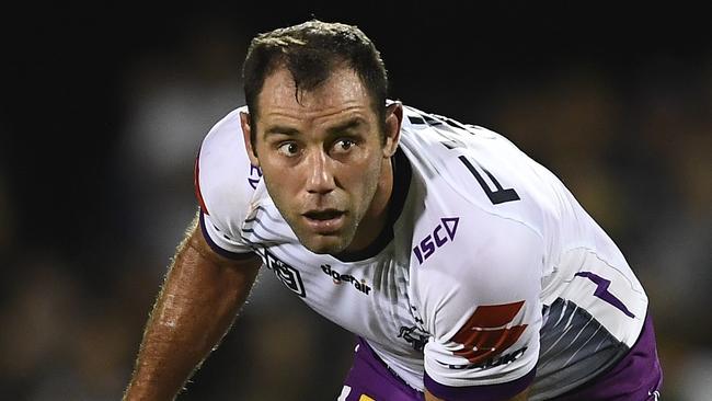 MACKAY, AUSTRALIA - MARCH 02: Cameron Smith of the Storm passes the ball during the NRL Trial match between the Melbourne Storm and the North Queensland Cowboys on March 02, 2019 in Mackay, Australia. (Photo by Ian Hitchcock/Getty Images)