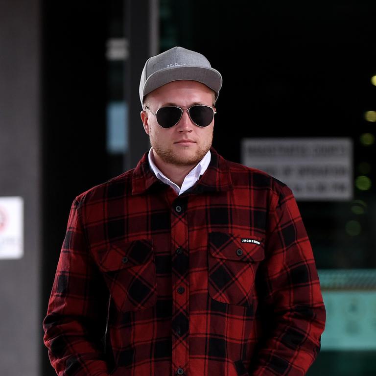 Trent Thorburn, the foster brother of murdered 12-year-old schoolgirl Tiahleigh Palmer, leaves the Coroners Court in Brisbane. Picture: Dan Peled