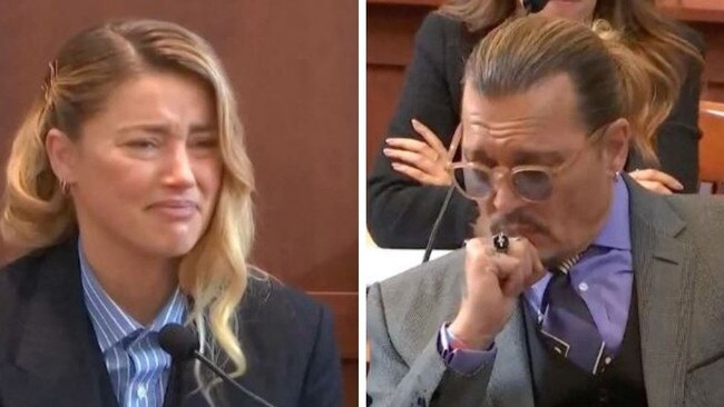 Amber Heard broke down on her first day on the stand, while Depp was unmoved. Picture: Supplied