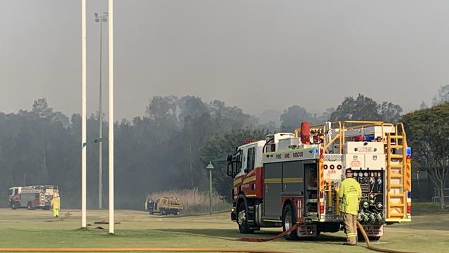 Firefighters at the scene of a bushfire in Helensvale.