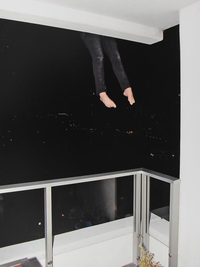 A police photograph of a re-enactment of the circumstances leading to the death of New Zealand woman Warreina Wright, who fell from a Surfers Paradise apartment in August 2014. Picture: Queensland Supreme Court