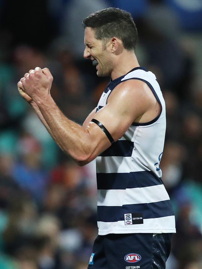 Harry Taylor finished things off for Geelong. Picture: Phil Hillyard