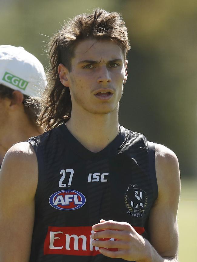 New Collingwood recruit and Woodville-West Torrens product Caleb Poulter at Magpies training on Friday. Picture: Daniel Pockett/Getty Images