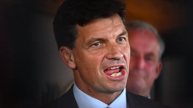 Minister for Energy Angus Taylor at a press conference at an ice cream parlour on April 17. Picture: AAP Image/Mick Tsikas