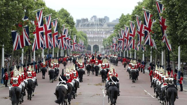 Members of the Household Cavalry makes their way down The Mall. Picture: AP