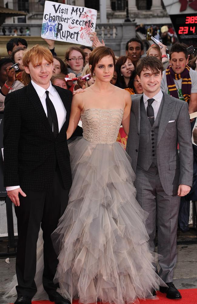 Rupert Grint, Emma Watson and Daniel Radcliffe attend the World Premiere of <i>Harry Potter and The Deathly Hallows – Part 2</i> in 2011 in London. Picture: Ian Gavan/Getty Images